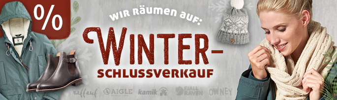 Winterschlussverkauf: Hochwertige Winterbekleidung unserer Outdoor-Spezialisten stark reduziert! Wir räumen auf: Winterschlussverkauf