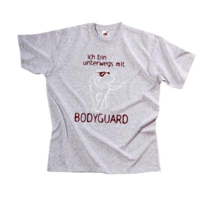 Cartoon-T-Shirt &bdquo;Ich bin unterwegs mit Bodyguard&rdquo;