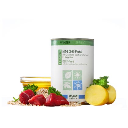 alsa-nature 4-SEASONS Winter-Men&uuml; Rinder-Pat&eacute; mit Gr&uuml;nkohl, Sp&auml;tkartoffel und Hafergr&uuml;tze