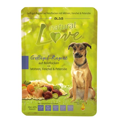 alsa natural Love Gefl&uuml;gel-Ragout auf Reisflocken mit M&ouml;hren, Fenchel und Petersilie