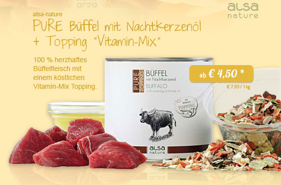 alsa-nature PURE Büffel mit Nachtkerzenöl + Topping "Vitamin-Mix"