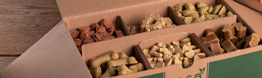 Leckerlis für Hunde in der praktischen Box.
