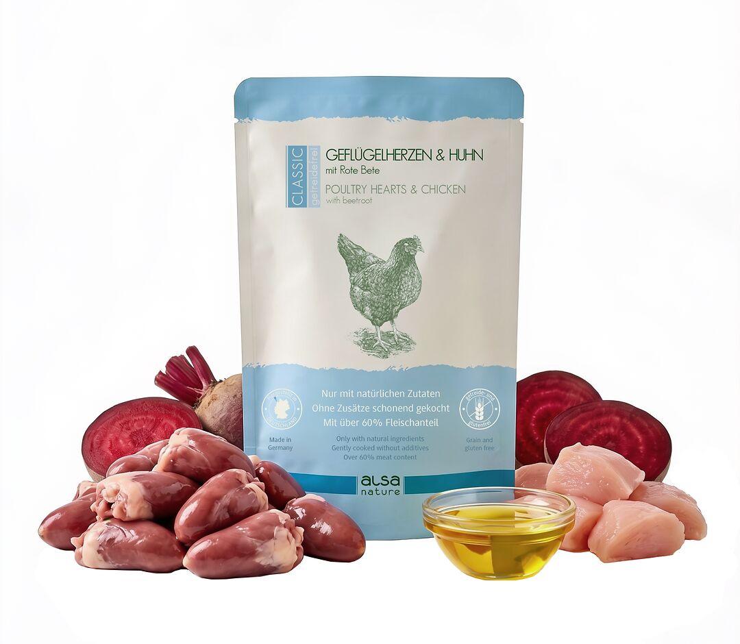 Geflügelherzen & Huhn mit Rote Bete