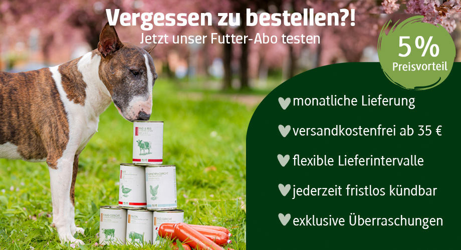 Ihr Futter-Abo in nur drei Schritten! 5 % Preisvorteil, versandkostenfrei, jederzeit fristlos kündbar, jederzeit änderbar, keine Abo-Bindung, regelmäßig gratis Geschenke. Das alsa Futter-Abo