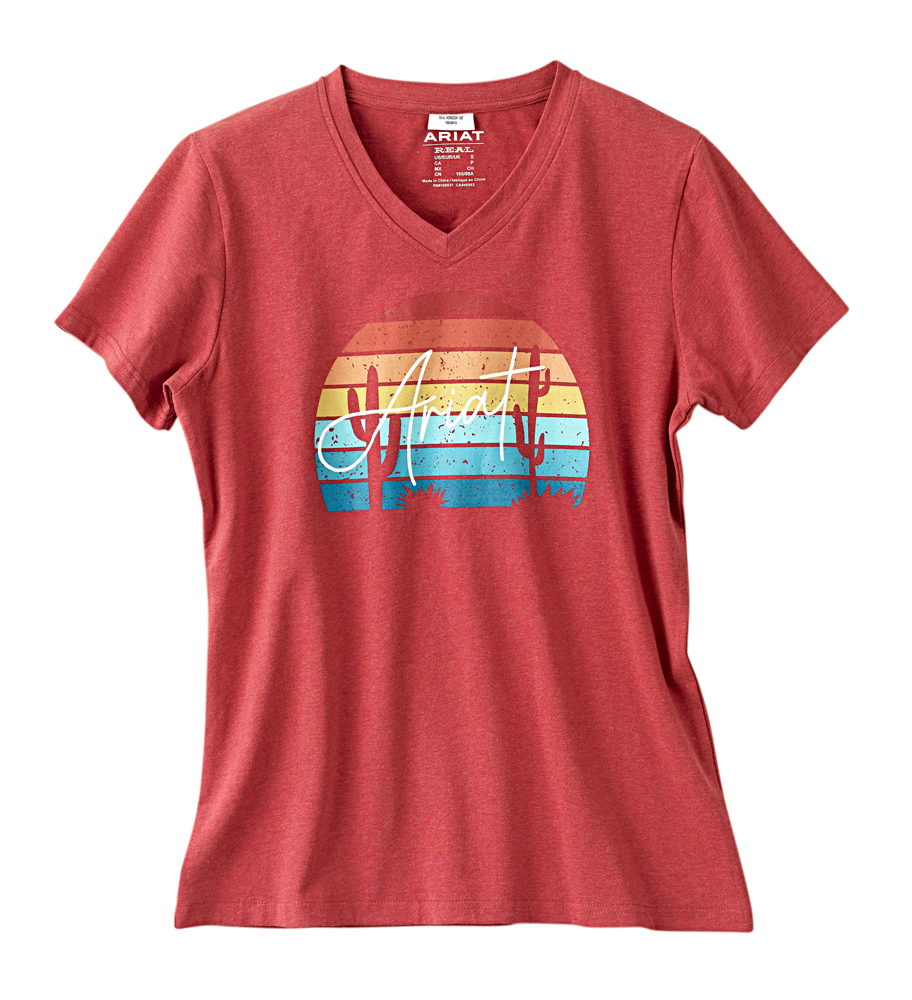 Ariat Dames T-Shirt R.E.A.L Horizon Tee, rood, Maat: M