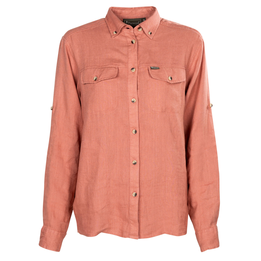 Pinewood® Damesblouse Värnamo Naturesafe Linen L/S Shirt Ws, brick pink, Maat: S