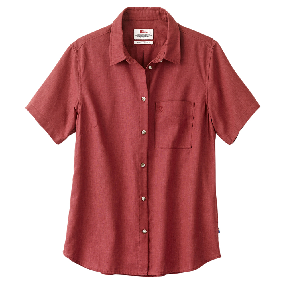 Fjällräven Dames blouse Övik Travel Shirt SS W, rood, Maat: XS