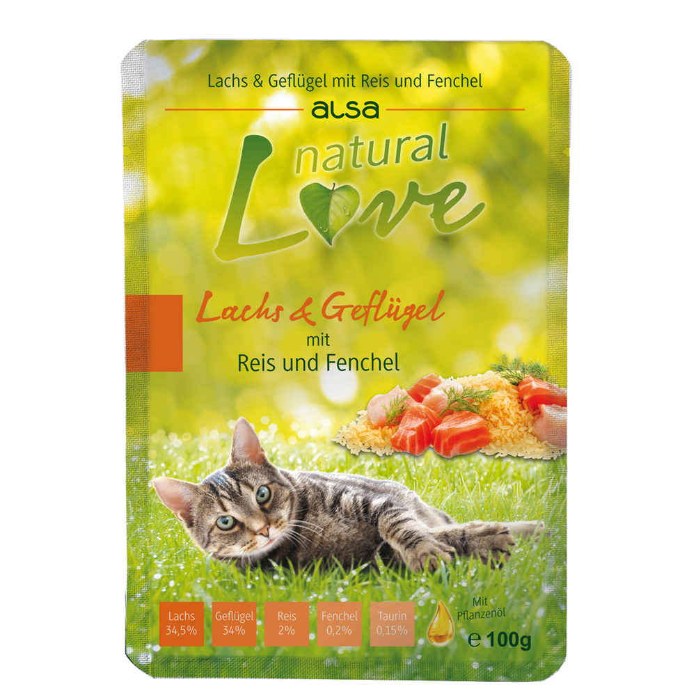 alsa natural Love Zalm & Gevogelte met Rijst & Venkel, 6 x 100 g