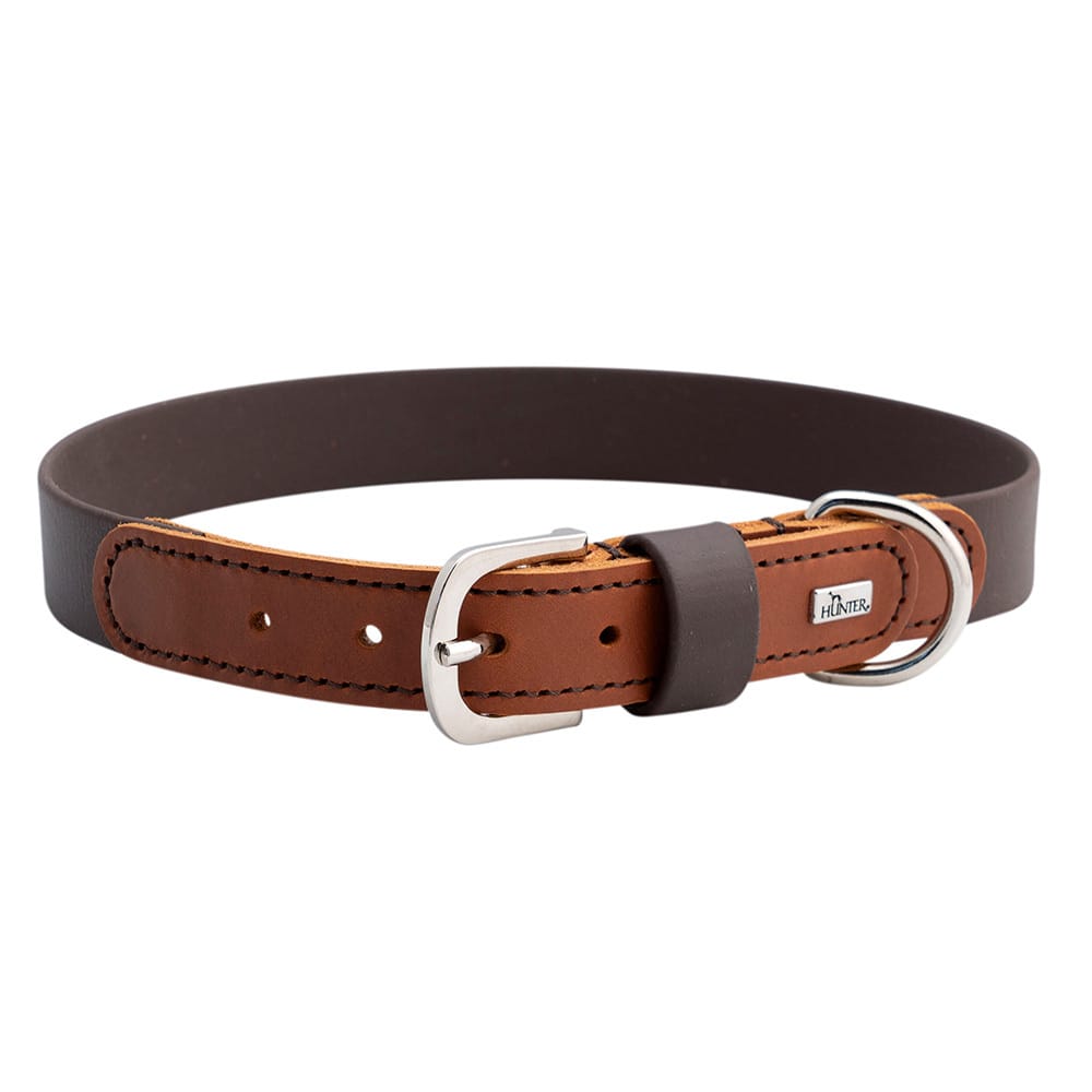 HUNTER Hondenhalsband Wolmar, chocoladebruin/cognac, Maat: 50