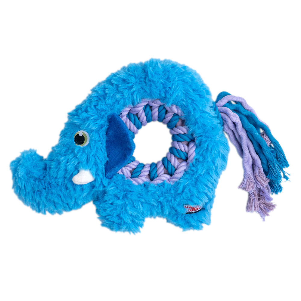 KONG Hunde-Plüschspielzeug Ringaroos Elefant blau, Maße: ca. 24 x 28 x 7,6 cm