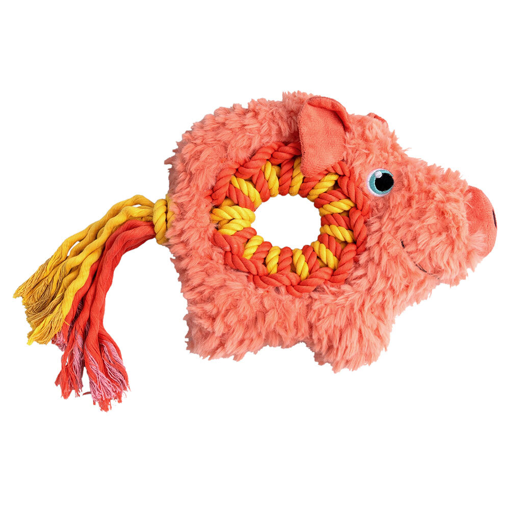KONG Hunde-Plüschspielzeug Ringaroos Schwein rot, Maße: ca. 27 x 22,6 x 7,4 cm