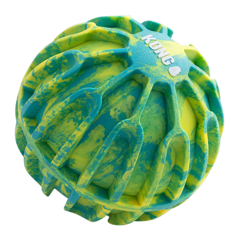 KONG Hunde-Wurfspielzeug Flexball Sport Ball blau-gelb, Maße: ca. 19 x 19 x 18,4 cm