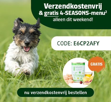 Nu verzendkostenvrij bestellen en een gratis natvoer menu ontvangen.